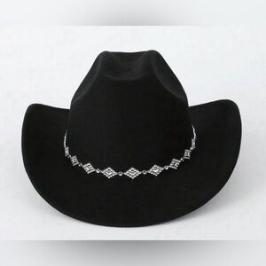 Rhinestone decorated embellished black cowboy cowgirl hat New Adjustable